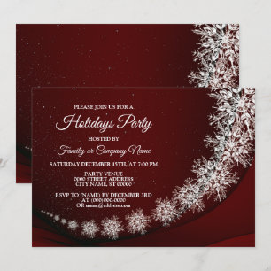 Jul Party Crystal Snöflingor Red Rustic Inbjudningar