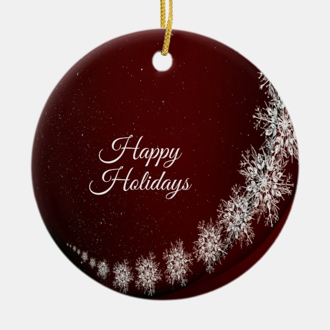 Jul Party Crystal Snöflingor Red Rustic Julgransprydnad Keramik (Framsidan)