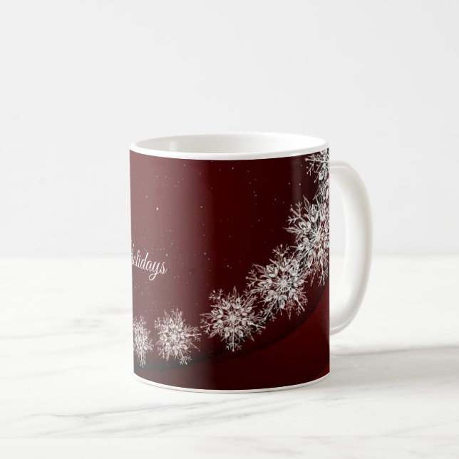 Jul Party Crystal Snöflingor Red Rustic Kaffemugg (Framsida höger)