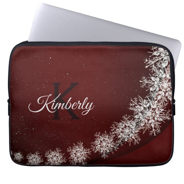Jul Party Crystal Snöflingor Red Rustic Laptop Fodral (Framsidan)