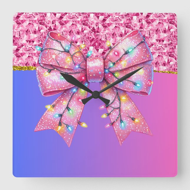 Jul Party-drivrutin Bling Festive God jul Ligh Fyrkantig Klocka (Framsida)