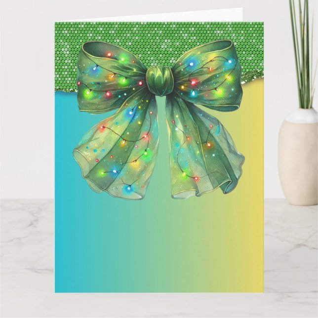 Jul Party-droppen Bling God jul Ljus Bow Kort (Framsida)