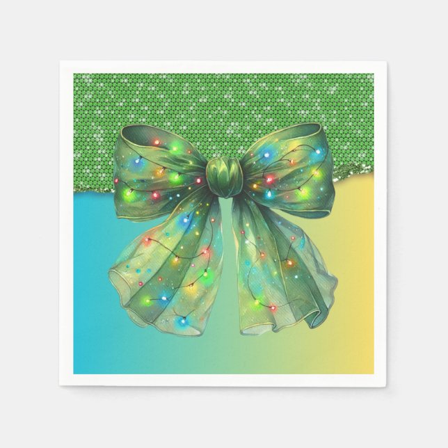 Jul Party-droppen Bling God jul Ljus Bow Pappersservett (Framsidan)
