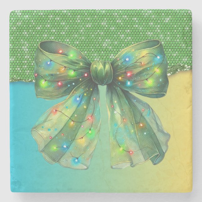 Jul Party-droppen Bling God jul Ljus Bow Stenunderlägg (Framsidan)