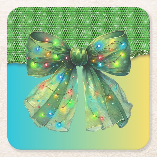 Jul Party-droppen Bling God jul Ljus Bow Underlägg Papper Kvadrat (Framsidan)