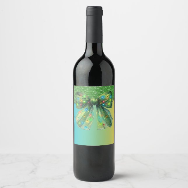 Jul Party-droppen Bling God jul Ljus Bow Vinflaska Etikett (Framsida)