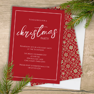 Jul Party Elegant Red Grönt Snowflake Modern Inbjudningar