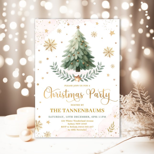 Jul Party | Elegant Rosa Guld Winter Helgdag Inbjudningar (Skapare uppladdad)