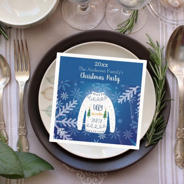 Jul party ful sweater blue snöflingor white pappersservett (Skapare uppladdad)