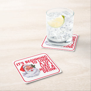 Jul Party Funny Jultomten dricker Humor Underlägg Papper Kvadrat