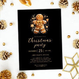 Jul Party Gingerbröd Guld Black Helgdag Inbjudningar