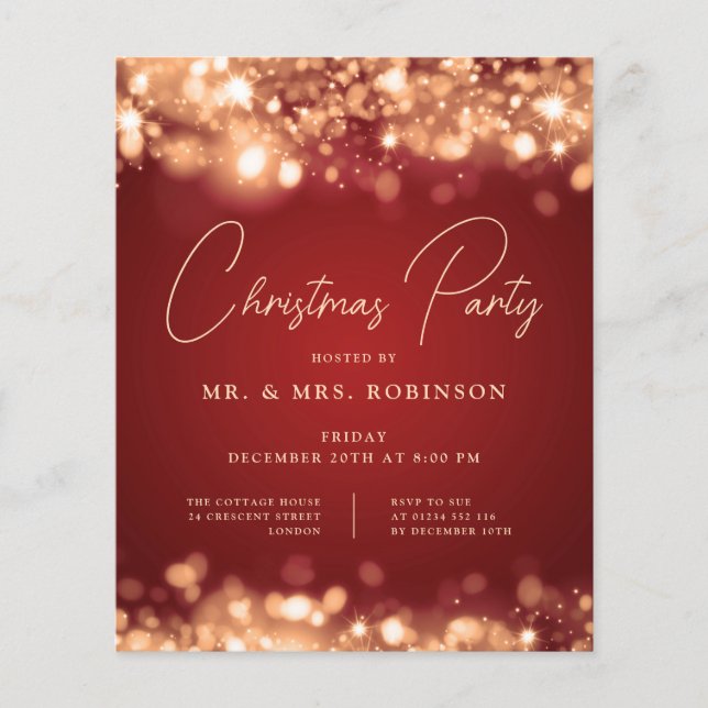 Jul Party Glam Guld Red Ljus Flygblad (Framsidan)