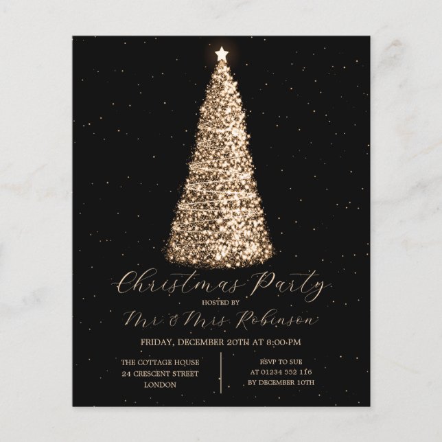 Jul Party Glam Guld Träd Gnistra Inbjudan Flygblad (Framsidan)