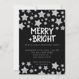 Jul party Gnistra Stars Merry bright Black Inbjudningar