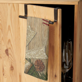 Jul Party Golden Grönt Löv Red Rustic Kökshandduk