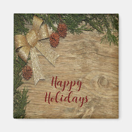 Jul Party Golden Grönt Löv Red Rustic Magnet