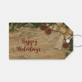 Jul Party Golden Grönt Löv Red Rustic Presentetikett