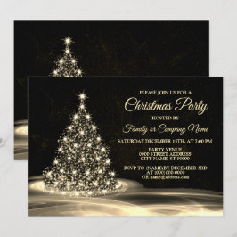 Jul Party Golden Shiny Träd Winter Black Inbjudningar