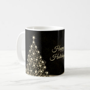 Jul Party Golden Shiny Träd Winter Black Kaffemugg