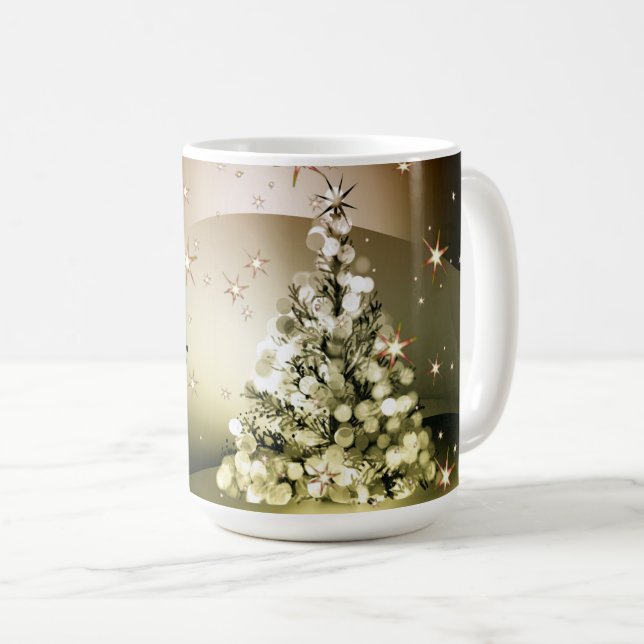 Jul Party Golden Träd Shiny Gnistra Stars Kaffemugg (Framsida höger)