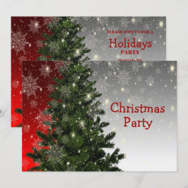 Jul Party Grönt Träd Röda Silver Snöflingor Inbjudningar
