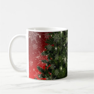 Jul Party Grönt Träd Röda Silver Snöflingor Kaffemugg