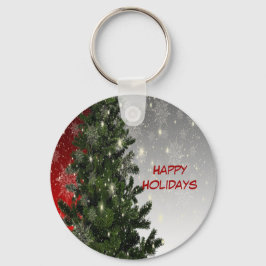 Jul Party Grönt Träd Röda Silver Snöflingor Nyckelring