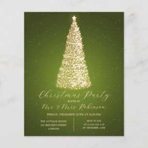 Jul Party Guld Grönt Träd Gnistra Inbjudan Flygblad