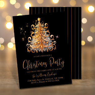 Jul Party Guld Svarta Träd Inbjudningar