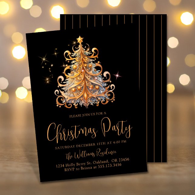 Jul Party Guld Svarta Träd Inbjudningar (Skapare uppladdad)