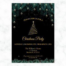 Jul Party | Guld Träd, Stars & Gräs Grenar Inbjudningar