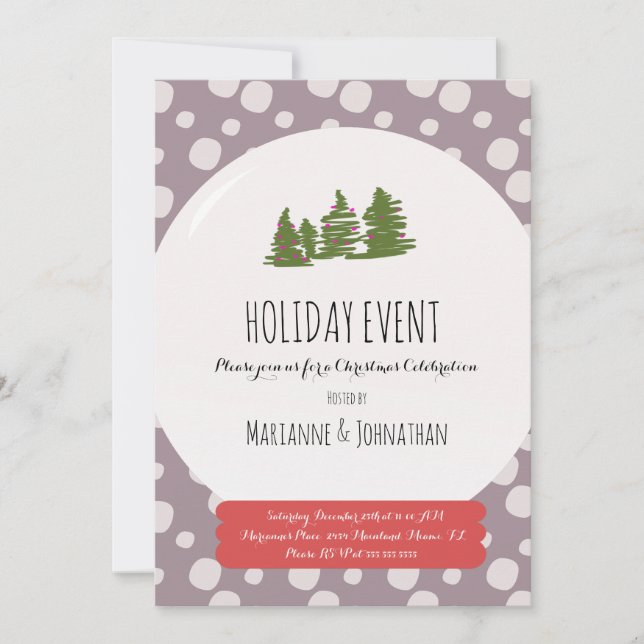 Jul Party Hand plockade Snö Globe Doodle Inbjudningar (Framsida)