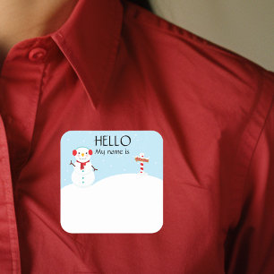 Jul Party Helgdag Namn bricka Snö Man Fyrkantigt Klistermärke