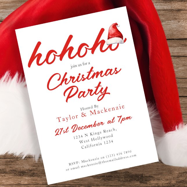 jul Party Ho Ho Ho Ho Santa Hat Inbjudningar (Christmas Party Ho Ho Ho Santa Hat Invitations by Ricaso. Fun dinner or drink party invites
)