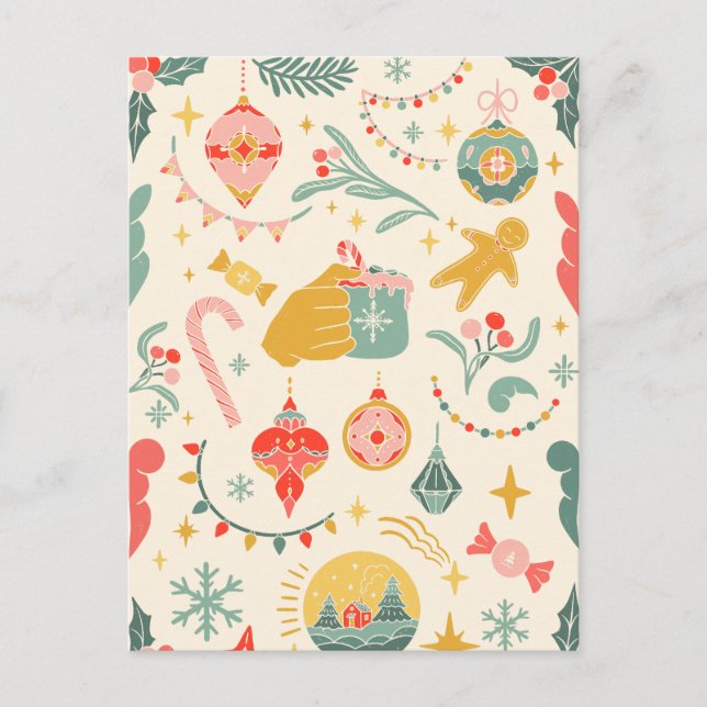 Jul-party-inbjudan om prydnadsföremål vykort (Framsida)
