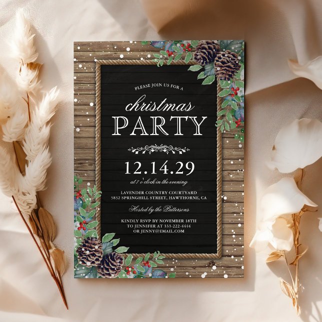 Jul Party Inbjudan | Rustic Gräs Cones Berry (Skapare uppladdad)