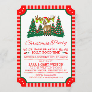 Jul Party Jolly Bra Time Reindeer Red White Inbjudningar