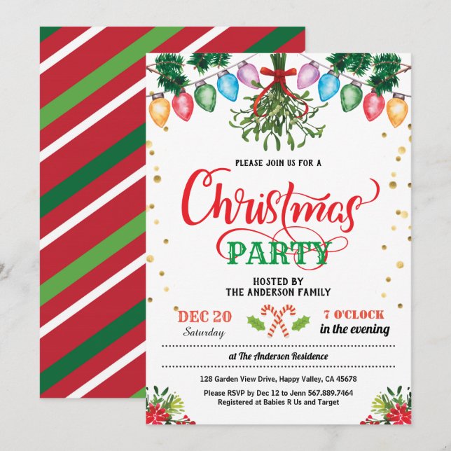 Jul party julfest kyss under mistletoe inbjudningar (Fram/baksida)