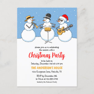 Jul Party Julhelg Snögubbar Jazzband Inbjudan Vykort