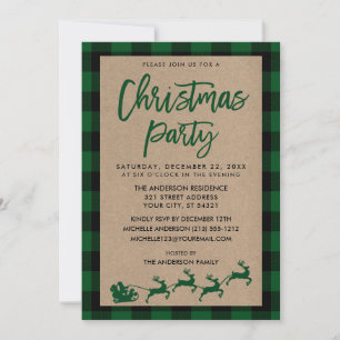 Jul Party Kraft Grönt Tartan Inbjudningar
