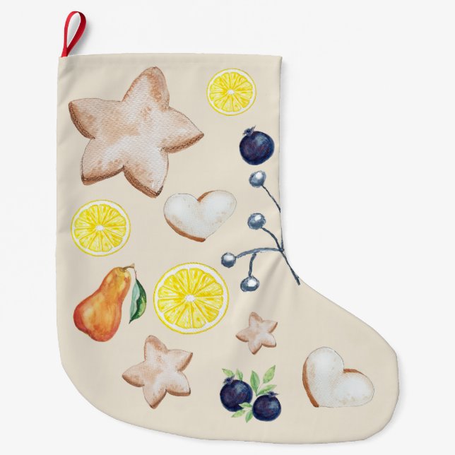 Jul Party Lemon Ginger Bread Watercolor Stor Julstrumpa (Framsidan)