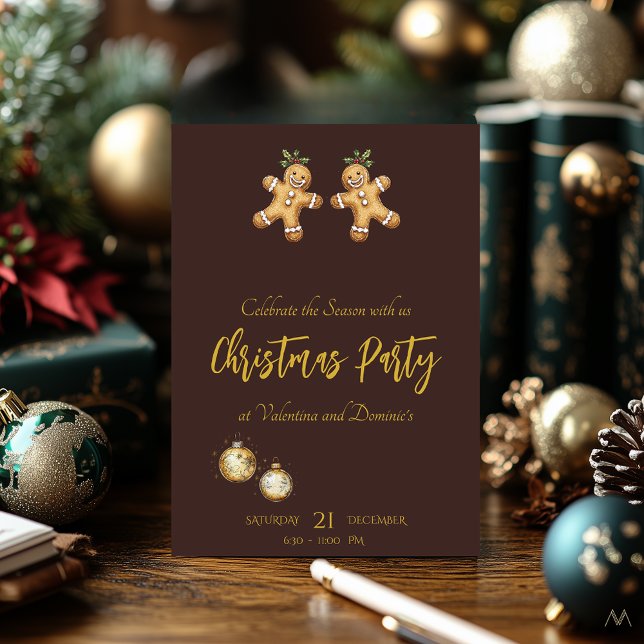 Jul Party med Gingerbröd på kaffe Brown Inbjudningar (Skapare uppladdad)