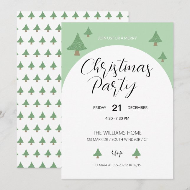 Jul Party med illustrerat Träd Inbjudningar (Fram/baksida)
