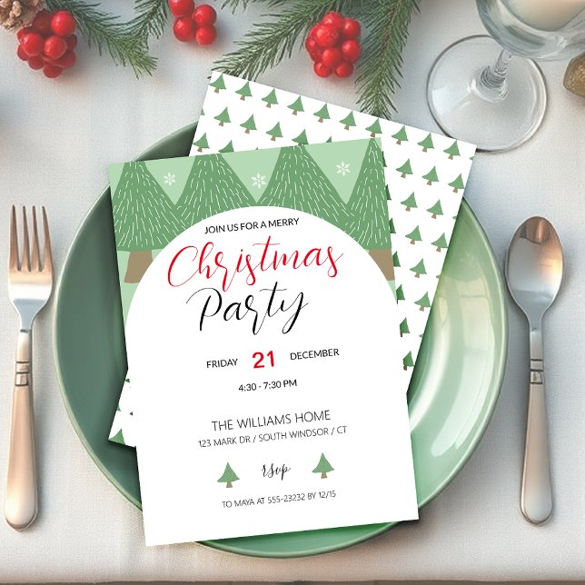 Jul Party med illustrerat Träd Inbjudningar (Skapare uppladdad)
