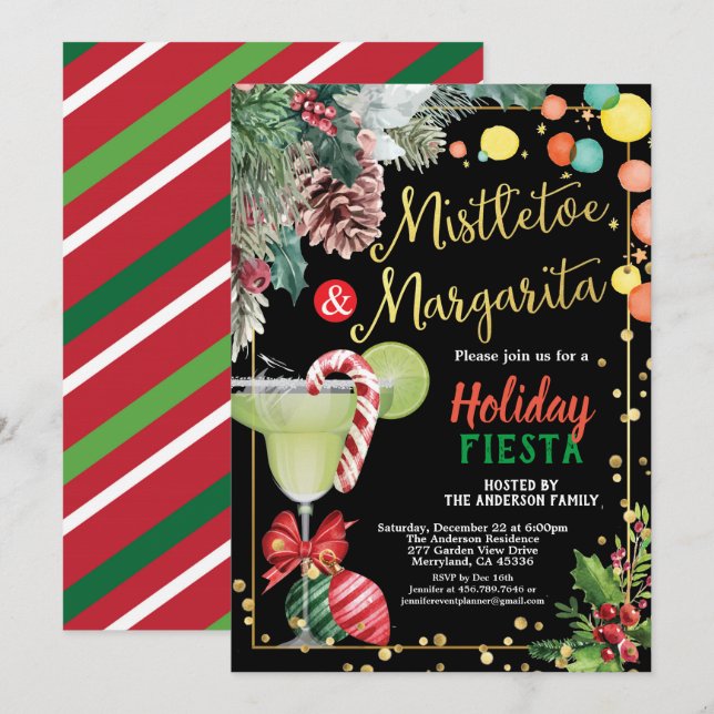 Jul party Mistletoe och Margarita-cocktail Inbjudningar (Fram/baksida)