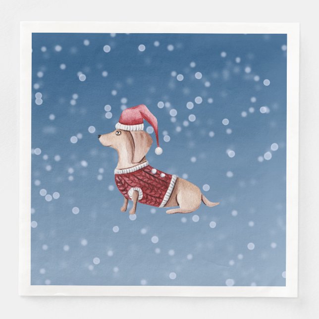Jul Party Napkins Dachshund Pappra Napkins Pappersservett (Framsida)