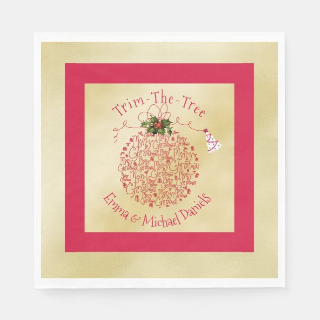 Jul Party Napkins Roligt Red och Guld Pappersservett (Framsidan)