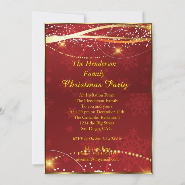 Jul party Red Guld Inbjudningar (Framsida)