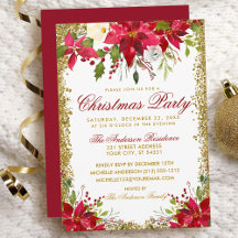 Jul Party Red Poinsettia Blommigt Guld Glitter