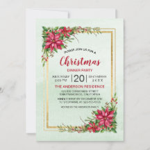 Jul Party Red Poinsettia Blommigt Guld Ram